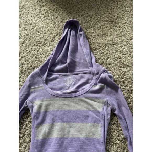 So Long Sleeve Kangroo Pouch Pull Over Long Hood T-Shirt Size XS Purple Gray - Picture 5 of 16